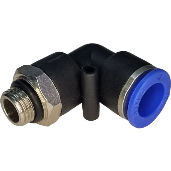 conexão rosca 1/8, diâmetro do tubo 12mm, meio de operação ar comprimido, anel de desengate azul, corpo metálico
