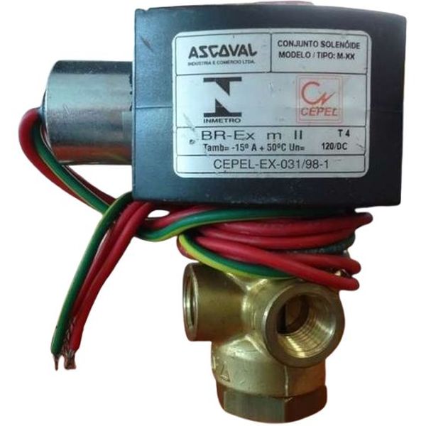 3/2 vias, conexão rosca 1/4NPT, fluidos ar / gás inerte / água / óleo, corpo latão