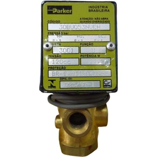 Série 30, 3 vias / ação direta, rosca 1/4npt, atuação solenóide,  tensão voltagem 120VCC, corpo latão, vedações NBR, meios ar / gás / água / óleos leves