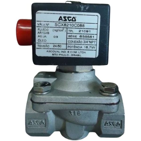 2/2 vias NF, conexão rosca 3/4NPT, fluidos ar / gás inerte / água / óleo, corpo latão, vedações NBR
