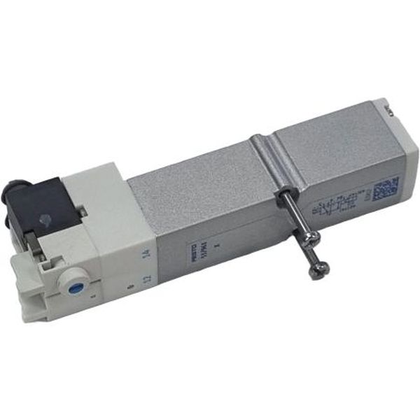 2X3/2 vias, acionamento elétrico / retorno mola, tamanho 20mm, vazão 230 l/min (K), pressão operacional máxima 8bar, meio ar comprimido, corpo alumínio, vedações NBR