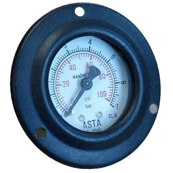 saída por trás, com flange, conexão rosca 1/4, mostrador 50mm, fluido ar comprimido