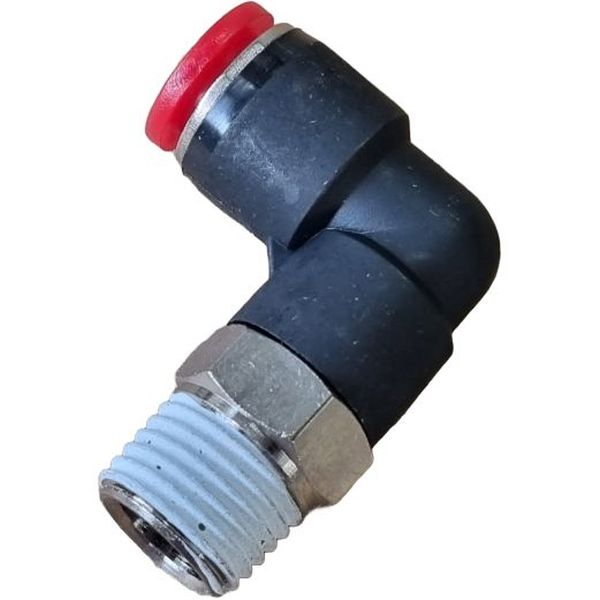 conexão roscada em L, conexão em L, conector pneumático em L, conexão L, união para tubos em L, conexão para tubos PUN e PAN, conexão pneumática, conexão instantânea, conexão rápida, conexão de engate rápido em L