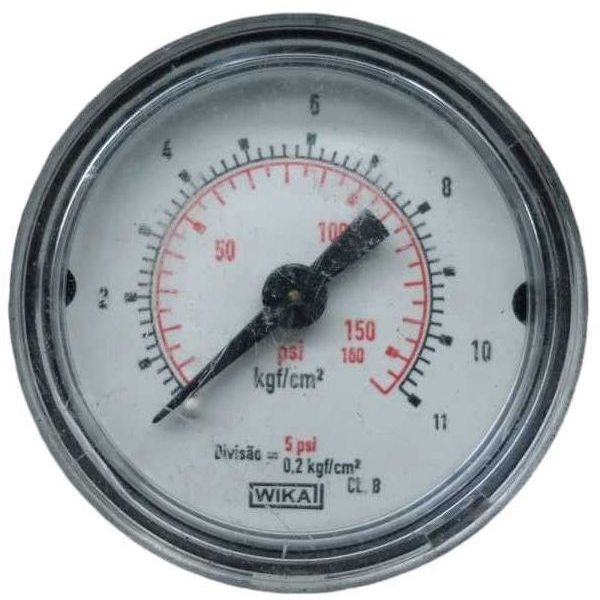 saída por trás, conexão rosca 1/8,  visor de plástico, diâmetro 40mm, caixa de plástico, fluido ar comprimido