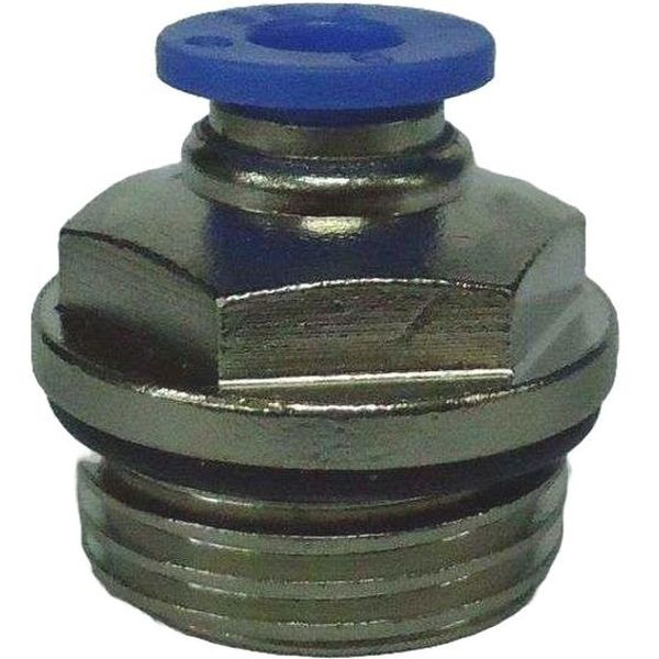 conexão rosca 1/2, diâmetro do tubo 6mm, pressão de trabalho máxima 10bar, temperatura de trabalho máxima 60oC, meio de operação ar comprimido, anel de desengate azul