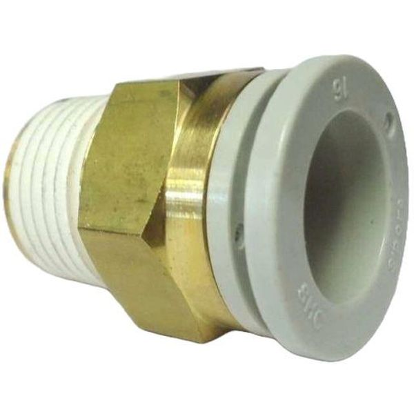 conexão rosca 1/2, conexão para tubo 16mm, fluido ar comprimido, anel de desengate branco, sextavado em latão