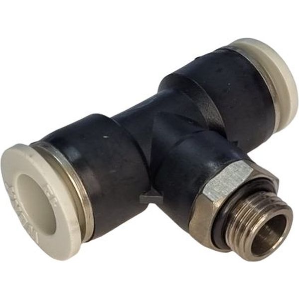 1 conexão rosca 1/4, 2 conexões para tubo diâmetro 12mm, fluido ar comprimido, anel de desengate branco