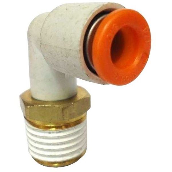 conexão rosca macho 1/4, diâmetro do tubo 6mm, meio de operação ar comprimido, anel de desengate: laranja, anel sextavado, rosca revestida em teflon, pressão máxima 145psi