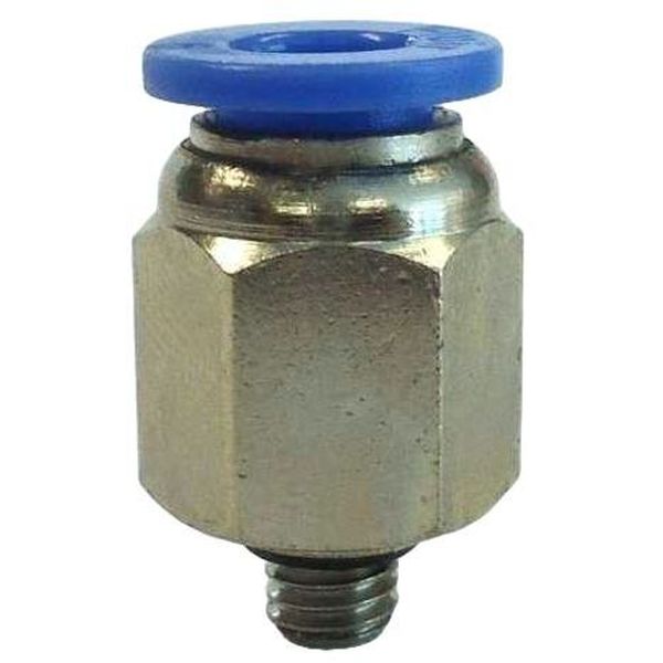 rosca M5, medida do tubo 6mm, para tubos poliuretano ou nylon,  fluido ar / vácuo / água, anel de desengate azul