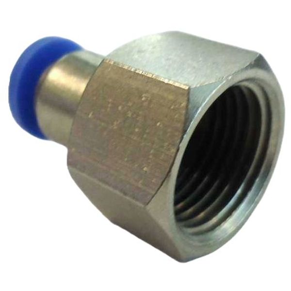 conexão rosca 3/8 fêmea, diâmetro do tubo 6mm, meio de operação ar comprimido, anel de desengate azul, corpo metálico