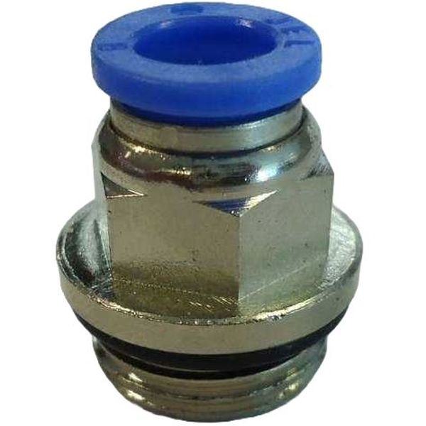 conexão rosca 3/8, diâmetro do tubo 8mm, pressão de trabalho máxima 10bar, temperatura de trabalho máxima 60oC, meio de operação ar comprimido, anel de desengate azul