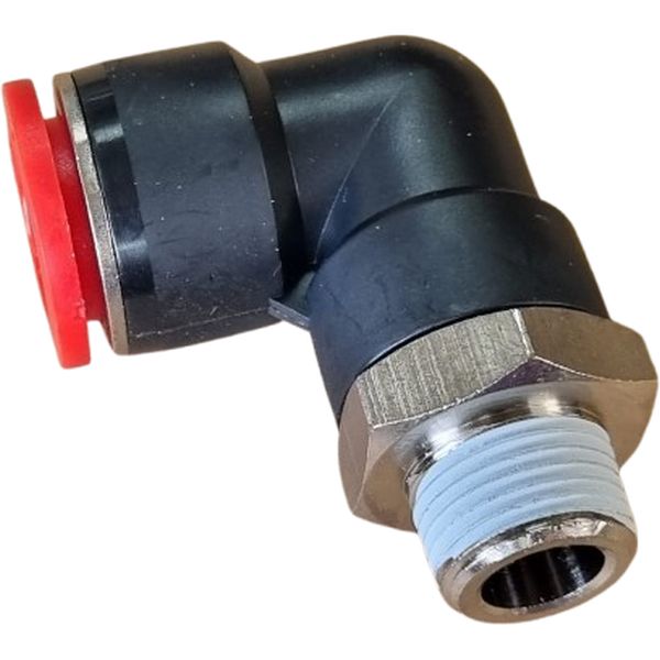 Série Pneufit C, rosca externa R3/8, diâmetro externo do tubo 16mm, meio de operação ar comprimido, anel de desengate vermelho, rosca com teflon, corpo plástico PBT, vedações NBR