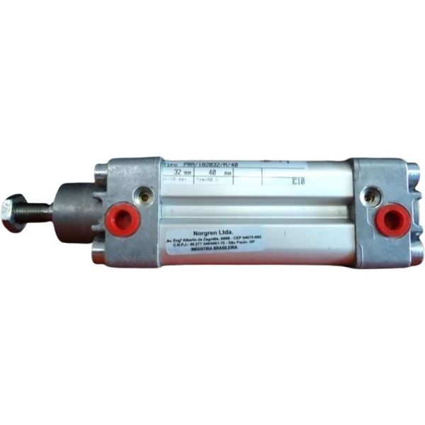 diâmetro 32mm, curso 40mm, conexão rosca G1/8, meio de operação ar comprimido, ISO 15552, dupla ação, corpo alumínio, vedações PUR e NBR
