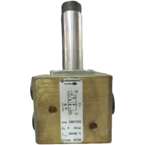 válvula poppet, atuada diretamente por solenóide, retorno por mola, meio ar comprimido, tamanho da porta G1/4, operação 3/2, vazão 340 l/min, corpo latão
