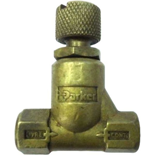 Série 3250, conexão rosca 1/8 (X), ajuste micrométrico do fluxo com porca, pressão nominal de 27,5bar, vazão 850l/min, corpo latão, vedações NBR