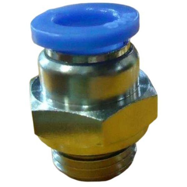 conexão rosca 1/4, diâmetro do tubo 6mm, meio de operação ar comprimido, anel de desengate azul, corpo metálico