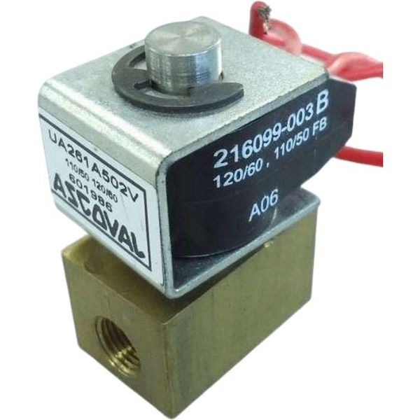 conexão rosca 1/8NPT, orifício 1,2mm, 2 vias, tensão da bobina 120V / 60Hz, 110V / 50Hz, ligação elétrica da bobina com fio, fluidos gás / óleo combustível leve, corpo de latão, válvula compacta