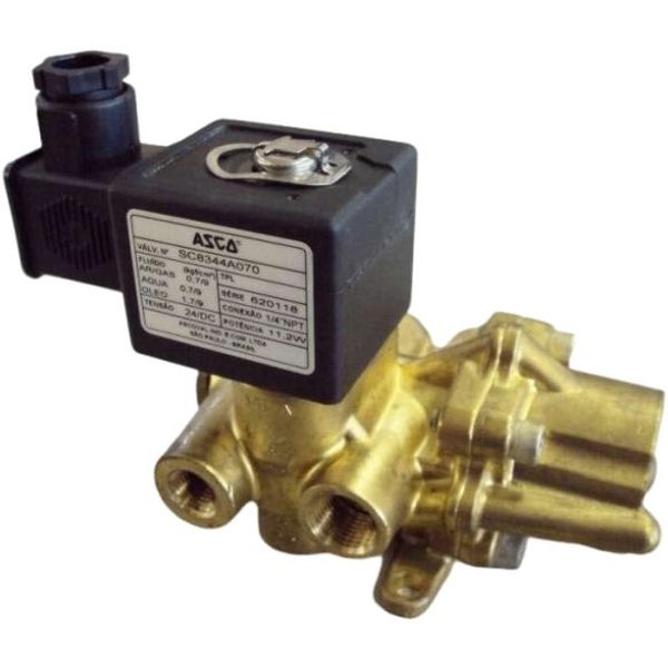 conexão rosca G1/4, orifício 6,4mm, simples solenóide, meios ar / gás inerte / água / óleo, proteção IP65 (SC), corpo bronze, vedação NBR