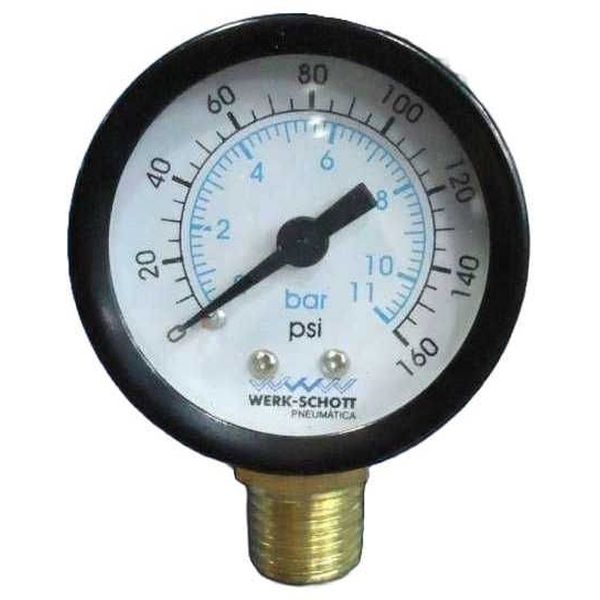 diâmetro 40mm, rosca 1/4, saída por baixo, escala 0/11bar / 0-160psi 

