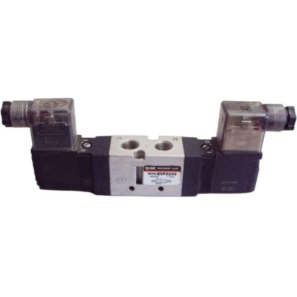 válvula duplo solenóide, válvula acionamento elétrico, válvula 5/2 vias, conexão rosca 1/4, rosca paralela, fluido ar/gases inertes