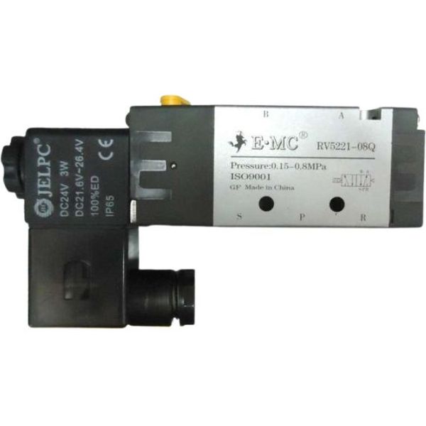 Série RV, 5/2 vias, conexão 1/4, acionamento solenóide, 24VDC, controle simples, pressão máxima 1.2MPa