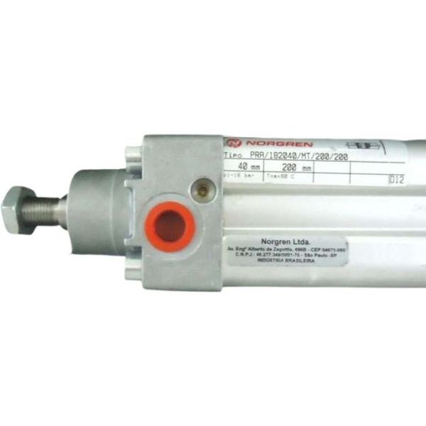 diâmetro 40mm, curso 200mm, conexão rosca G1/4, meio de operação ar comprimido, ISO 15552, dupla ação, corpo alumínio, vedações PUR e NBR