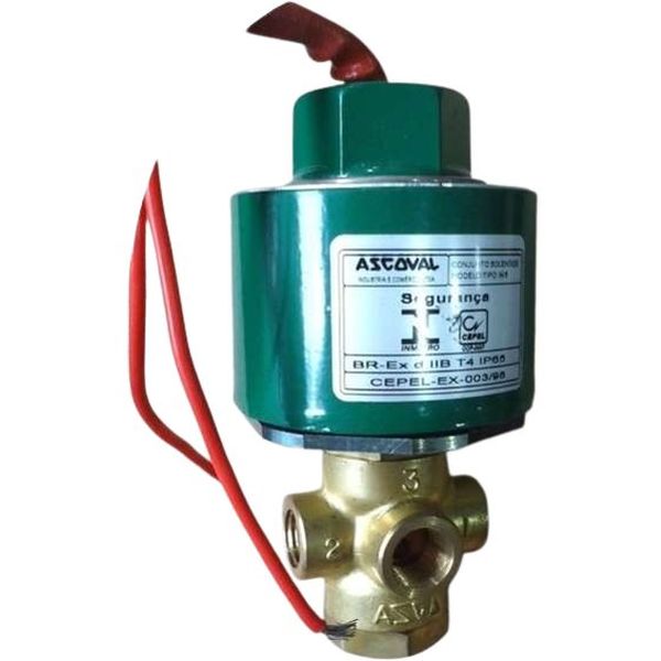 3/2 vias, rosca 1/4npt, fluidos ar / gás inerte / água / óleo, corpo latão
