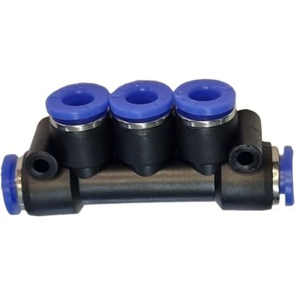 1 entrada para tubos de 6mm, 4 saídas para tubos de 6mm