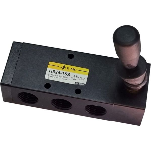 5/2 vias, conexão 1/2, acionamento manual, retorno mola, lubrificação não é necessária, pressão de trabalho 0~0.8MPa, temperatura de trabalho -5...60oC, vedações NBR 