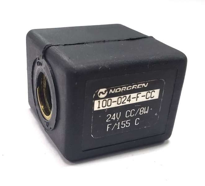 bobina quadrada para válvula pneumática, tensão 24VCC, potência 8W, classe F, temperatura máxima 155C