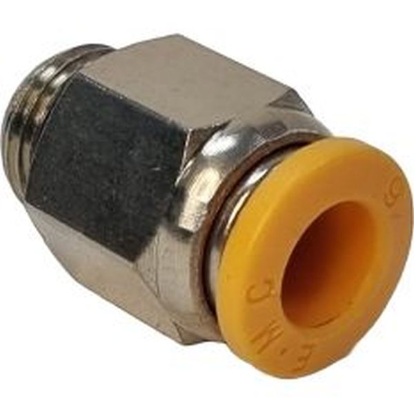 conexão rosca 1/8, diâmetro do tubo 6mm, meio de operação ar comprimido, anel de desengate laranja, corpo metálico