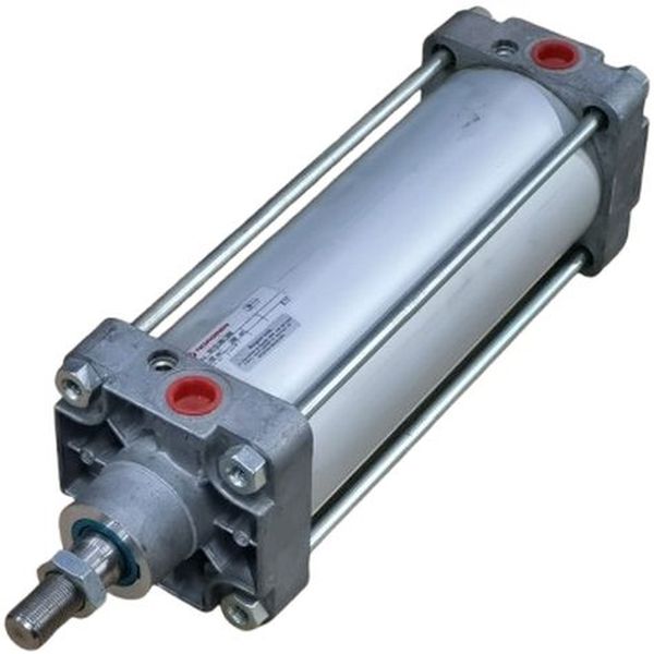 diâmetro 100mm, curso 200mm, cilindro com tirantes, dupla ação, meio ar comprimido, conexão rosca G1/2, corpo alumínio anodizado
